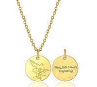 Bestyle Collier Homme Femme personnalisé en Acier Inoxydable série de Fleurs d'anniversaire de décembre Lys de mai avec chaîne en O 45cm+5cm Or