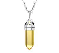 Bestyle Collier Pendentif Citrine Pierres Naissance Pendentif Hexagone Celtique Chaîne Carrée 2mm Large 56 cm+5 cm Novembre Pierre Acide Citrique Couleur Acier