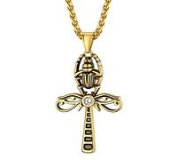 Bestyle Collier Pendentif Oeil d'Horus Croix Égyptienne Scarabée Bijoux Homme Femme Acier Inoxydable Chaîne 56 CM Or