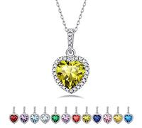 Bestyle Collier pour femme en argent S925, 8 mm de large, Pierre de Naissance cœur, pendentifs zircon entouré, avec chaîne d'août 40 cm + 5 cm Synthétique Olivine