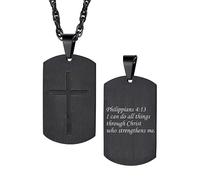 Bestyle Collier pour Homme avec Pendentif Croix en Acier Inoxydable et Texte Personnalisé, Idéal pour un Baptême ou une Cérémonie