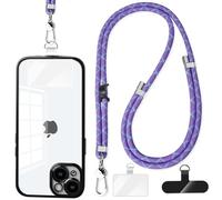 BESUMYN Cordon de Téléphone à Bandoulière avec 2 Portable Patchs, 1,5m Adjustable Lanière de Téléphone Collier, Compatibles avec Tous Les Smartphones et Plupart des Coques (Violet)