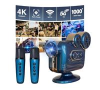 BESUS Applications intégrées : projecteur intelligent 5G WiFi Bluetooth 4K Full HD, projecteur rétro C300 2025 avec haut-parleur stéréo karaoké, équipé de 2 microphones, compatible avec PC/clés TV