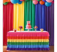 Besutolife Nappe Tutu à Volants pour Table rectangulaire de 1,8 m - Décoration de fête Arc-en-Ciel