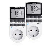 Besvic Lot de 2 Prises programmables numériques 3680 W avec 10 programmes configurables Quotidiens, écran LCD et Mode aléatoire Anti-vol pour l'intérieur