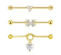 Besyvvin 3Pcs Industrial Piercing Argent Noir Or Barres De Perçage Industrielles Acier Chirurgical 14G 38Mm Oreille Piercing Bijoux