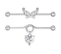 Besyvvin Industrial Piercing Argent Barres De Perçage Industrielles Acier Chirurgical 14G 38MM Oreille Piercing Bijoux 2 PCS