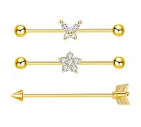 Besyvvin Industrial Piercing Or Barres De Perçage Industrielles Acier Chirurgical 14G 38MM Oreille Piercing Bijoux 3 PCS