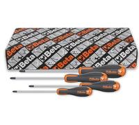 Beta 1209E/PZ-S4 - Jeu de 4 tournevis Evox Pozidriv®/Supadriv®, acier chromé avec embouts noirs, poignée ergonomique bi-matière, tailles PZ0-PZ3