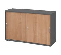 BETA 1752S | Armoire à portes coulissantes | 2 HC - Graphite/Noyer poignée arche métal