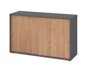 BETA 1752S | Armoire à portes coulissantes | 2 HC - Graphite/Noyer poignée arche métal