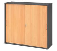 BETA 1753S | Armoire à portes coulissantes | 3 HC - Graphite/Hêtre Poignée en métal