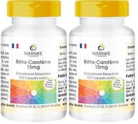 Bêta carotène 15mg - 100 softgels pour 100 jours, caroténoïde, provitamine A | Warnke Vitalstoffe - Qualité des pharmacies allemandes (Lot de 2)