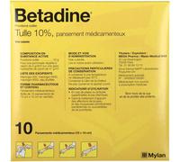 Bétadine - Tulle 10% plaies ou brûlures superficielles et peu étendues 10 pansements médicamentaux Compresses pc(s)