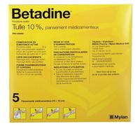 Bétadine - Tulle 10% plaies ou brûlures superficielles et peu étendues 5 pansements médicamentaux Compresses pc(s)