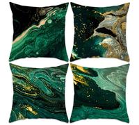 Betadistor Lot de 4 housses de coussin carrées décoratives en velours doux pour canapé, salon, chambre à coucher - Vert et doré - 45 x 45 cm - Vert foncé 505-0088
