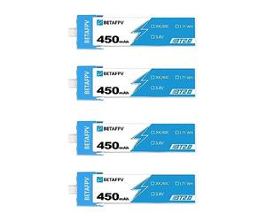BETAFPV 4pcs BT2.0 450mAh 1S Lipo Battery 3.8V 30C/60C 1.71WH 1S Lipo Battery with BT2.0 Connector Compatible for FPV Tiny Whoop 1-2S Brushless Drone Quadcopter Like Cetus Pro, Cetus X, Meteor75