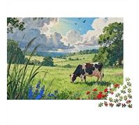 Bétail 1000 Pièces Grazing Vache de Ferme Puzzle pour Adultes Carton sans Odeur Anti-Stress pour S'amuser Stimuler l'esprit avec Affiche Guide 70x50cm/1000pcs