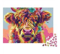 Bétail 1000 Pièces Vache Arc-en-Ciel Puzzle pour Adultes Carton Résistant Anti-Stress Stimuler l'esprit pour Passionnés avec Affiche Guide 70x50cm/1000pcs