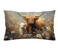 BéTail Des Highlands Impermeable Lin Housse Coussin 50x80cm Lot de 1 6-4529 | Fleur Rectangulaire Taie Oreiller vec Fermeture Éclair Invisible, pour Extérieur Jardin Salon Décor Maison Cadeau