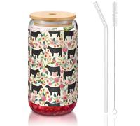 Bétail Farm Sanctuary - Jolis verres avec paille en verre - 473 ml - Pour bière, café glacé, whisky