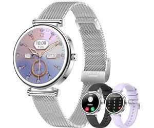 Betatree Montre Connectée Femme avec Appel Bluetooth, 1,27" Smartwatch Cardiofrequencemetre Cycle Menstruel SpO2 Suivi Sommeil, 120+ Modes Sport IP67 Podometre Montre Sport pour Android iOS Argenté