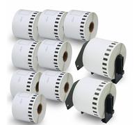 BETCKEY - 10 DK-22205 Rouleau de Papier Continu Compatible avec Brother, 62mm x 30.48m, 10 Étiquettes pour Imprimantes d'Étiquettes QL Brother (2 Fixateurs Réutilisables)