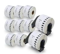 BETCKEY - 10 DK-22223 Rouleau de Papier Continu Compatible avec Brother, 50mm x 30.48m, 10 Étiquettes pour Imprimantes d'Étiquettes QL Brother (2 Fixateurs Réutilisables)