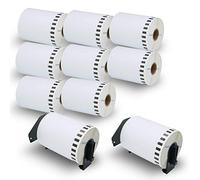 BETCKEY - 10 DK-22243 Rouleau de Étiquettes d'Expédition Continu Compatible avec Brother, 102mm x 30.48m, 10 Étiquettes pour Imprimantes d'Étiquettes QL Brother (2 Fixateurs Réutilisables)
