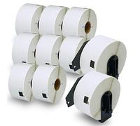 BETCKEY - 10 Rouleaux DK-11208 Grandes Étiquettes d'Adresse Compatible avec Brother, 38mm x 90mm, 4000 Étiquettes pour Imprimantes d'Étiquettes QL Brother (2 Fixateurs Réutilisables)