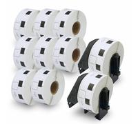 BETCKEY - 10 Rouleaux DK-11221 Étiquettes Carrées Compatible avec Brother, 23mm x 23mm, 10000 Étiquettes pour Imprimantes d'Étiquettes QL Brother (2 Fixateurs Réutilisables)