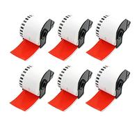BETCKEY - 6 DK-22205 Rouleau de Papier Continu Compatible avec Brother, 62mm x 30.48m, 6 Étiquettes Couleur Rouge pour Imprimantes d'Étiquettes QL Brother