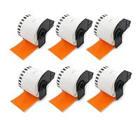 BETCKEY - 6 DK-22205 Rouleau de Papier Continu Compatible avec Brother, 62mm x 30.48m, 6 Étiquettes Couleur Orange pour Imprimantes d'Étiquettes QL Brother