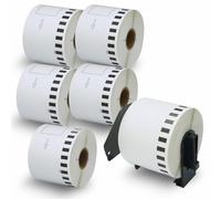 BETCKEY - 6 DK-22205 Rouleau de Papier Continu Compatible avec Brother, 62mm x 30.48m, 6 Étiquettes pour Imprimantes d'Étiquettes QL Brother (1 Fixateurs Réutilisables)