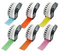 BETCKEY - 6 DK-22210 Rouleau de Papier Continu Compatible avec Brother, 29mm x 30.48m, 6 Étiquettes Couleur Mélange de couleurs pour Imprimantes d'Étiquettes QL Brother
