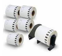 BETCKEY - 6 DK-22212 Rouleau de Film Résistant Continu Compatible avec Brother, 62mm x 15.24m, 6 Étiquettes pour Imprimantes d'Étiquettes QL Brother (1 Fixateurs Réutilisables)