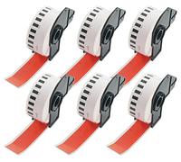BETCKEY - 6 DK-22214 Rouleau de Papier Continu Compatible avec Brother, 12mm x 30.48m, 6 Étiquettes Couleur Rouge pour Imprimantes d'Étiquettes QL Brother