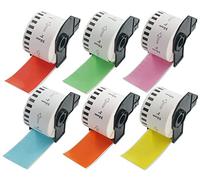 BETCKEY - 6 DK-22223 Rouleau de Papier Continu Compatible avec Brother, 50mm x 30.48m, 6 Étiquettes Couleur Mélange de couleurs pour Imprimantes d'Étiquettes QL Brother