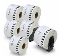 BETCKEY - 6 DK-22223 Rouleau de Papier Continu Compatible avec Brother, 50mm x 30.48m, 6 Étiquettes pour Imprimantes d'Étiquettes QL Brother (1 Fixateurs Réutilisables)