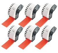 BETCKEY - 6 DK-22225 Rouleau de Papier Continu Compatible avec Brother, 38mm x 30.48m, 6 Étiquettes Couleur Rouge pour Imprimantes d'Étiquettes QL Brother