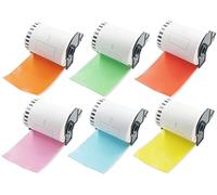 BETCKEY - 6 DK-22243 Rouleau de Étiquettes d'Expédition Continu Compatible avec Brother, 102mm x 30.48m, 6 Étiquettes Couleur Mélange de couleurs pour Imprimantes d'Étiquettes QL Brother