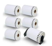 BETCKEY - 6 DK-22243 Rouleau de Étiquettes d'Expédition Continu Compatible avec Brother, 102mm x 30.48m, 6 Étiquettes pour Imprimantes d'Étiquettes QL Brother (1 Fixateurs Réutilisables)