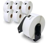 BETCKEY - 6 Rouleaux DK-11201 Étiquettes d'Adresse Compatible avec Brother, 29mm x 90mm, 2400 Étiquettes pour Imprimantes d'Étiquettes QL Brother (1 Fixateurs Réutilisables)