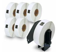 BETCKEY - 6 Rouleaux DK-11203 Étiquettes de Dossier de Fichiers Compatible avec Brother, 17mm x 87mm, 1800 Étiquettes pour Imprimantes d'Étiquettes QL Brother (1 Fixateurs Réutilisables)