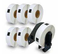 BETCKEY - 6 Rouleaux DK-11204 Étiquettes Multi - Usages Compatible avec Brother, 17mm x 54mm, 2400 Étiquettes pour Imprimantes d'Étiquettes QL Brother (1 Fixateurs Réutilisables)