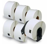 BETCKEY - 6 Rouleaux DK-11208 Grandes Étiquettes d'Adresse Compatible avec Brother, 38mm x 90mm, 2400 Étiquettes pour Imprimantes d'Étiquettes QL Brother (1 Fixateurs Réutilisables)