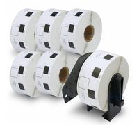 BETCKEY - 6 Rouleaux DK-11221 Étiquettes Carrées Compatible avec Brother, 23mm x 23mm, 6000 Étiquettes pour Imprimantes d'Étiquettes QL Brother (1 Fixateurs Réutilisables)