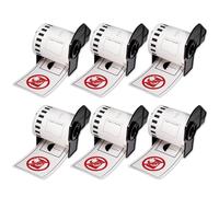 BETCKEY - 6 Rouleaux DK-22251 Étiquettes, 62mm x 15.24m, Rouge/Noir sur Blanc, 6 Rouleau de Papier Continu pour Imprimantes d'étiquettes QL Brother