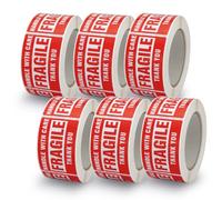 BETCKEY - Autocollants d'Avertissement Fragiles, 50mm x 75mm, HANDLE with CARE FRAGILE THANK YOU", 3000 Autocollants Rouges pour Protéger Les Produits Fragiles - 6 Rouleaux