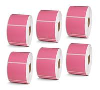 BETCKEY - Étiquettes carrées de 5,1 x 5,1 cm compatibles avec les imprimantes d'étiquettes Zebra et Rollo, adhésives de qualité supérieure et perforées [rose, 6 rouleaux, 4 500 étiquettes]